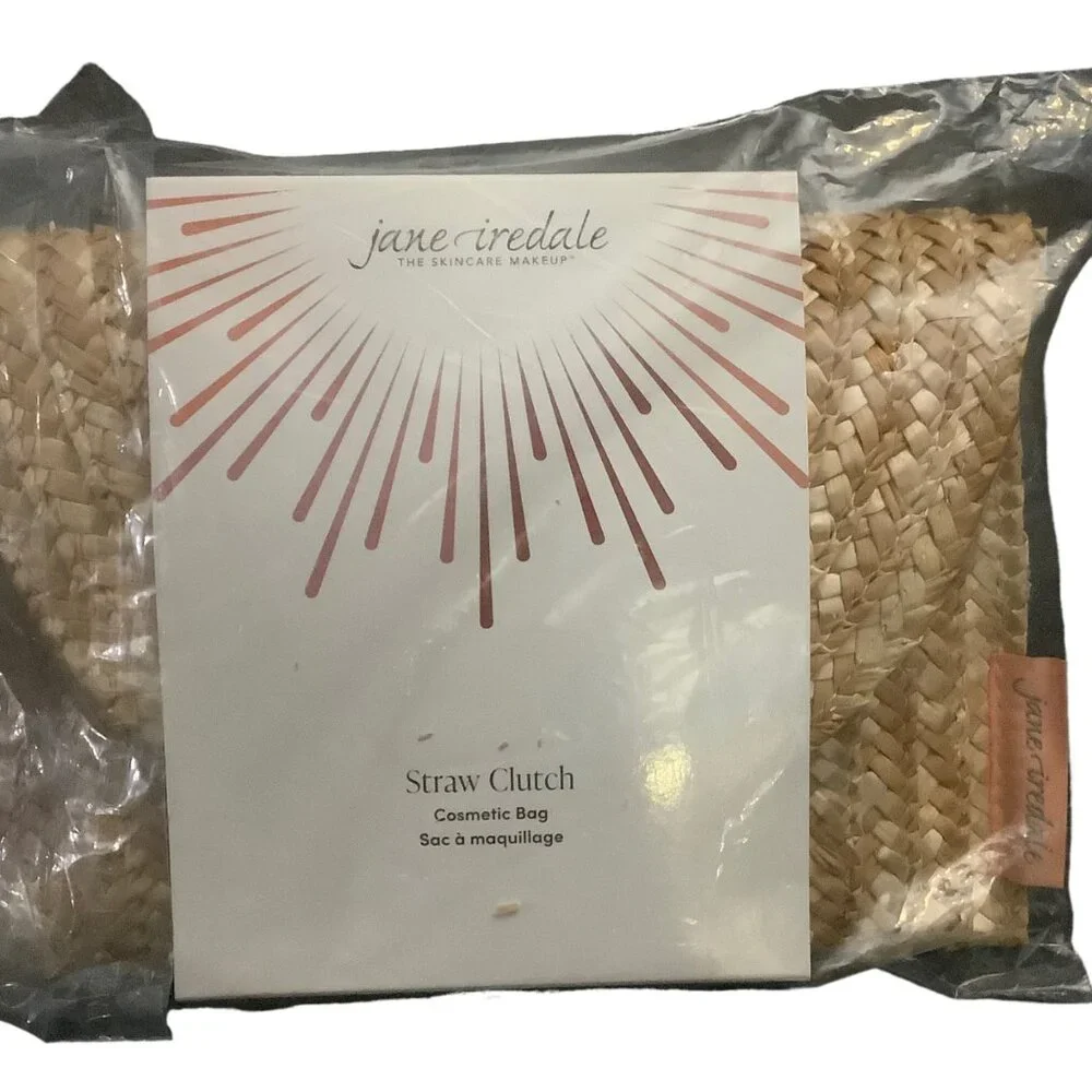 Jane Iredale Straw‎ Clutch Cosmetic Bag NEW Woven Chic Storage